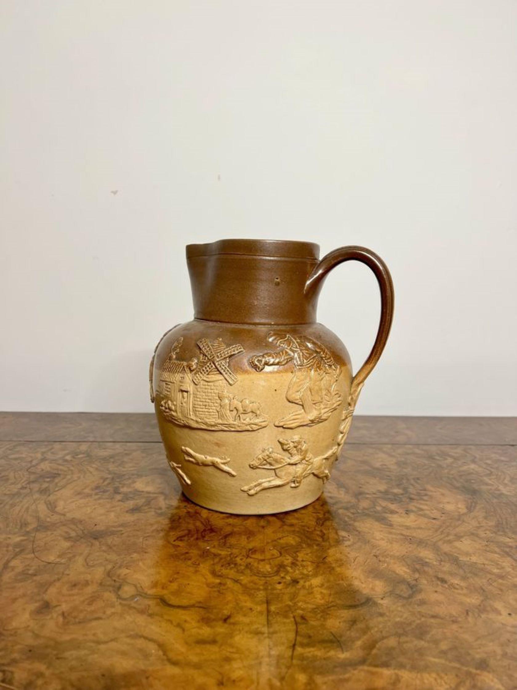 19th Century Large antique Victorian Doulton Lambeth harvest jug For Sale