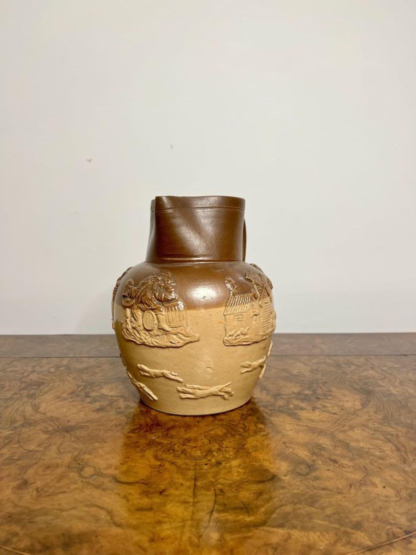 Ceramic Large antique Victorian Doulton Lambeth harvest jug For Sale
