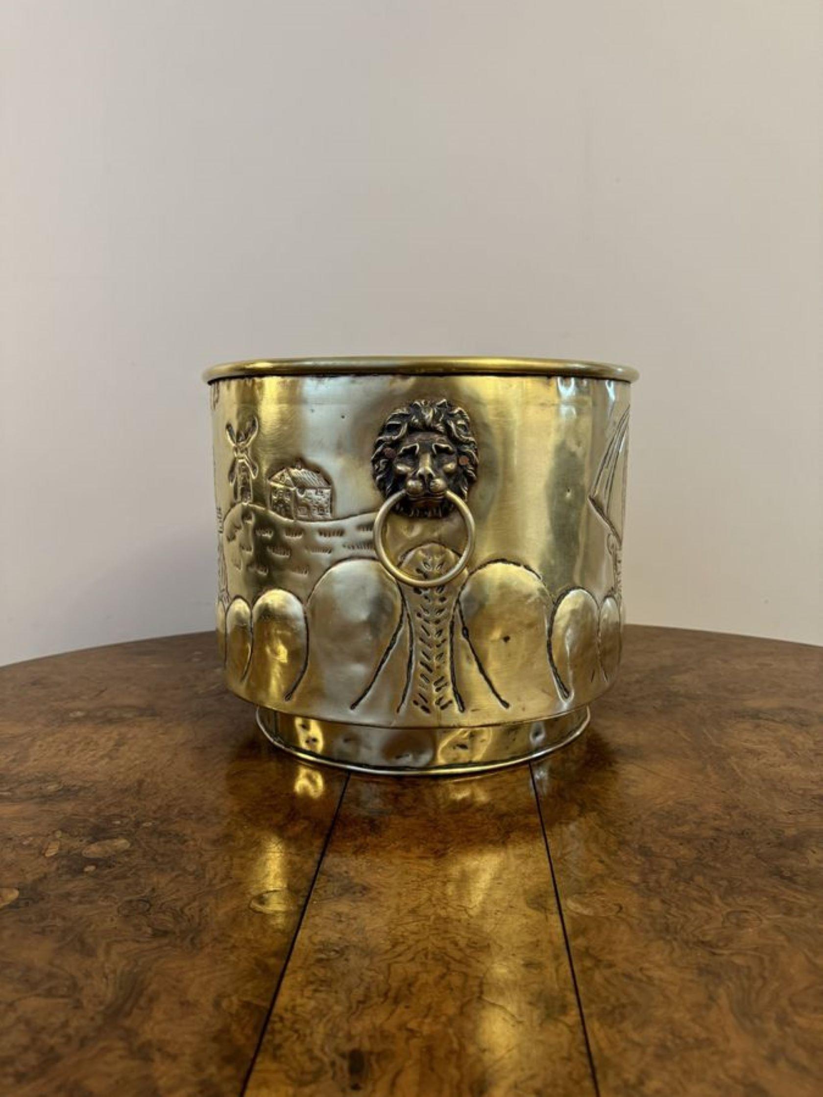 Early Victorian Large Antique Victorian Dutch Brass Jardiniere For Sale