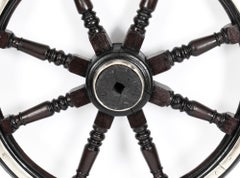 Antique Victorian Eight Spoke Mahogany and Brass Ships Wheel, 19th Century