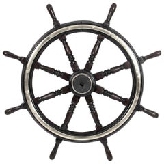 Used Victorian Eight Spoke Mahogany and Brass Ships Wheel, 19th Century