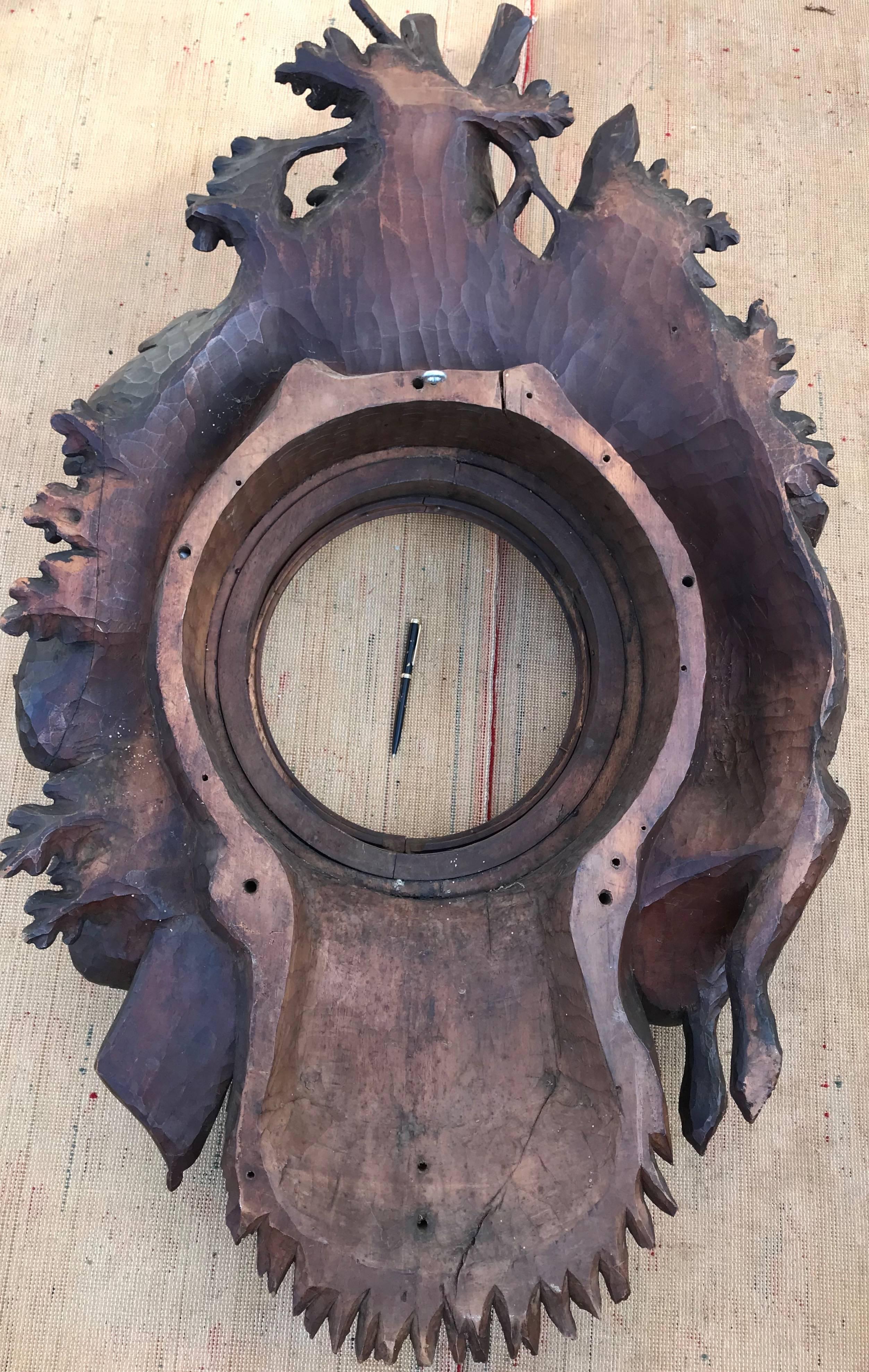Huge Antique Victorian Era Black Forest Wall Clock or Mirror Frame with Hare For Sale 3