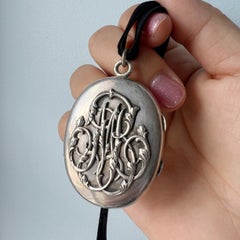 Large antique Victorian era silver photo locket with “M” letter monogram