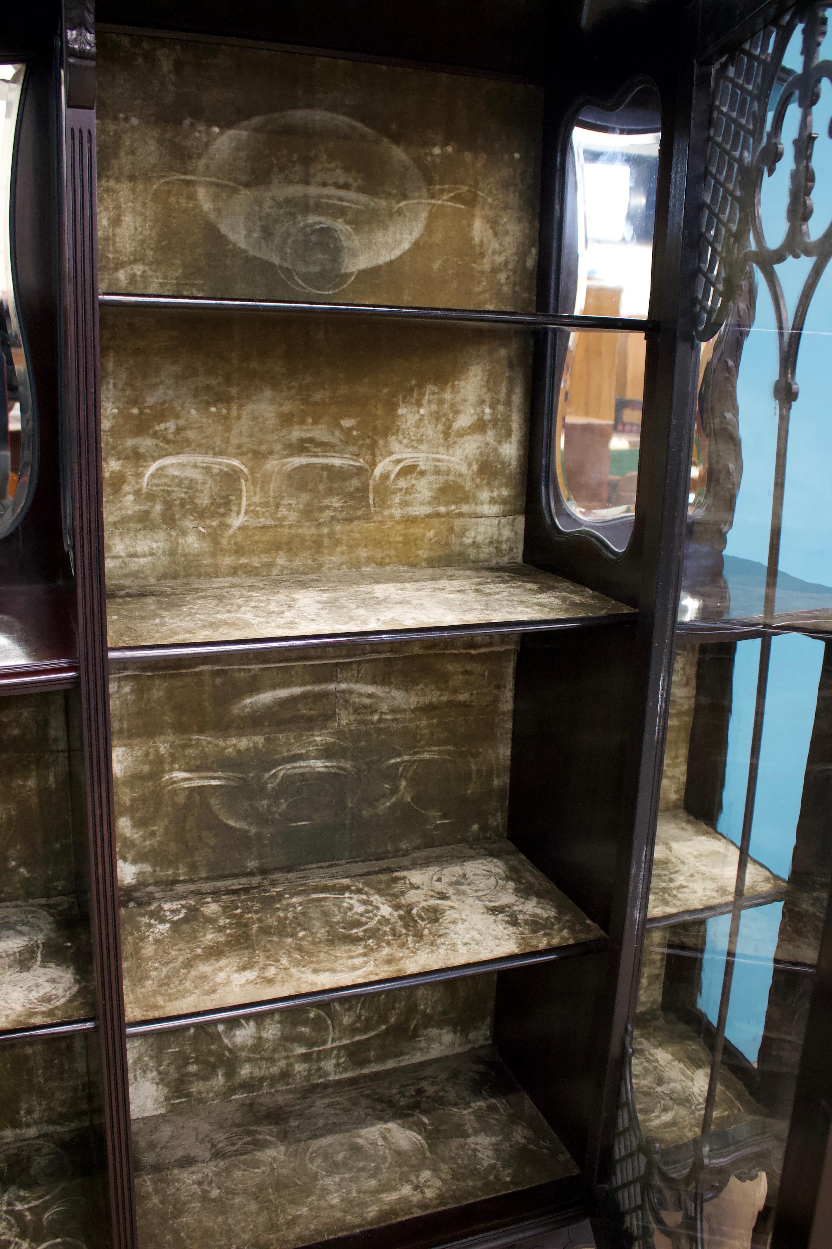 Large Antique Victorian Gothic Ebonised China Display Cabinet, 1870s 3