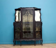 Large Antique Victorian Gothic Ebonised China Display Cabinet, 1870s
