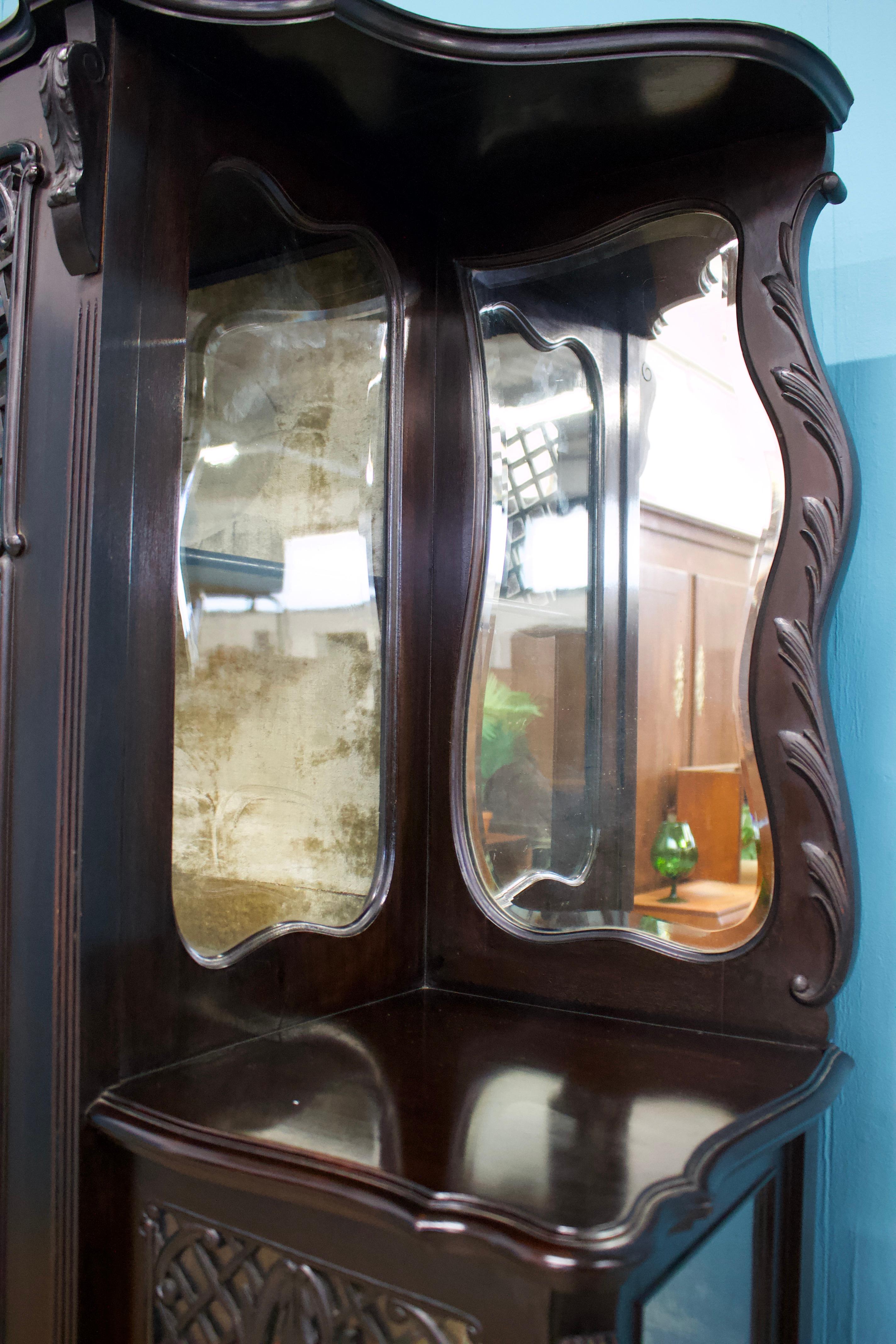 Large Antique Victorian Gothic Ebonised China Display Cabinet, 1870s 1
