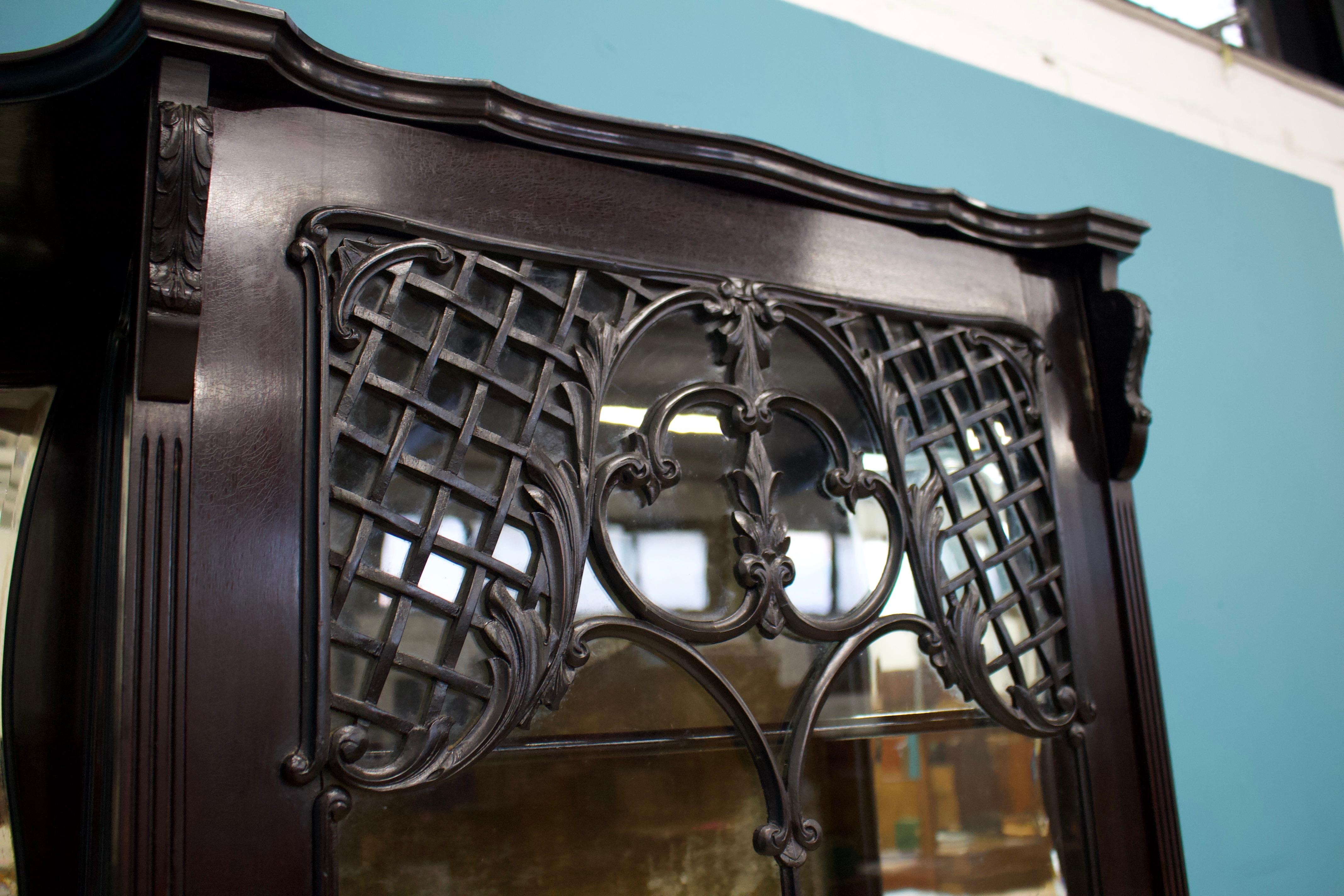 Large Antique Victorian Gothic Ebonised China Display Cabinet, 1870s 2