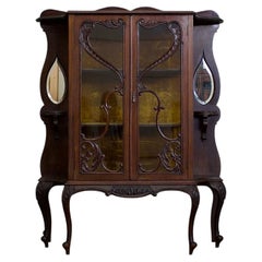 Large Antique Victorian Gothic Ebonised China Display Cabinet, 1890s