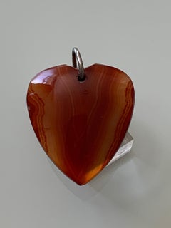 Large Antique Victorian Hand-Carved Banded Carnelian Agate Heart