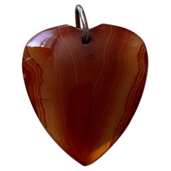 Large Antique Victorian Hand-Carved Banded Carnelian Agate Heart