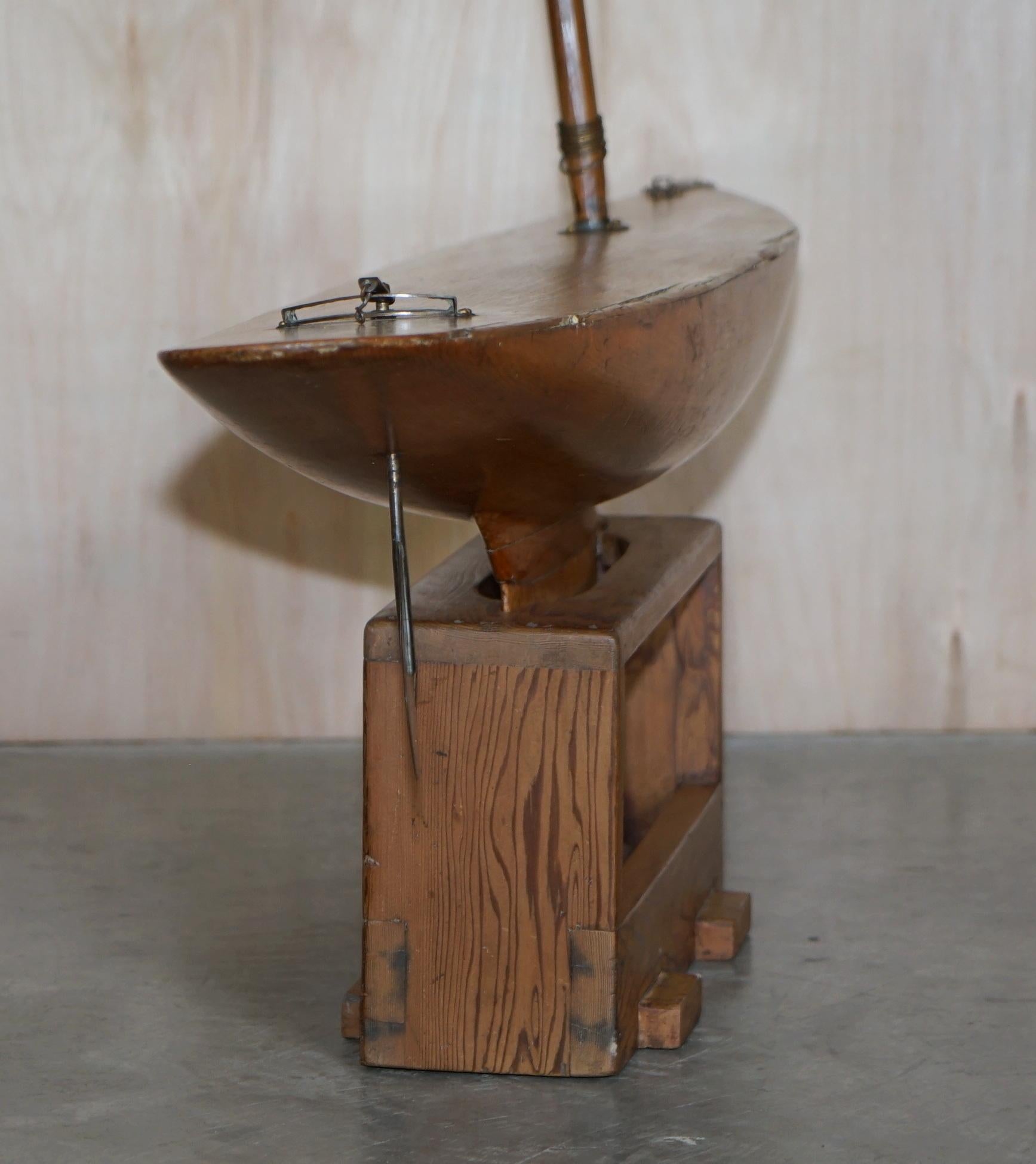 Large Antique Victorian Hand Made in England Pond Yacht with Original Oak Stand For Sale 10