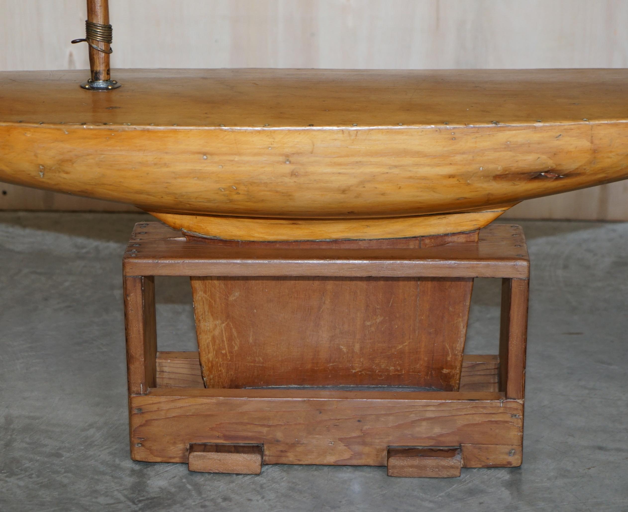 Large Antique Victorian Hand Made in England Pond Yacht with Original Oak Stand For Sale 14