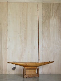 Large Antique Victorian Hand Made in England Pond Yacht with Original Oak Stand