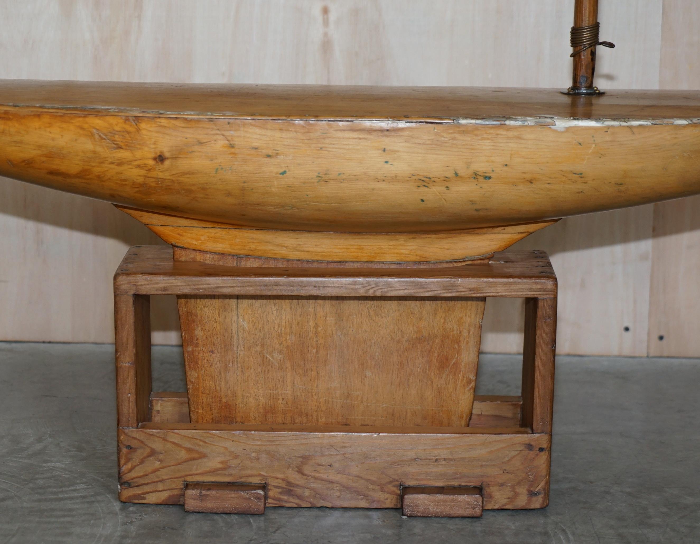 Hand-Crafted Large Antique Victorian Hand Made in England Pond Yacht with Original Oak Stand For Sale