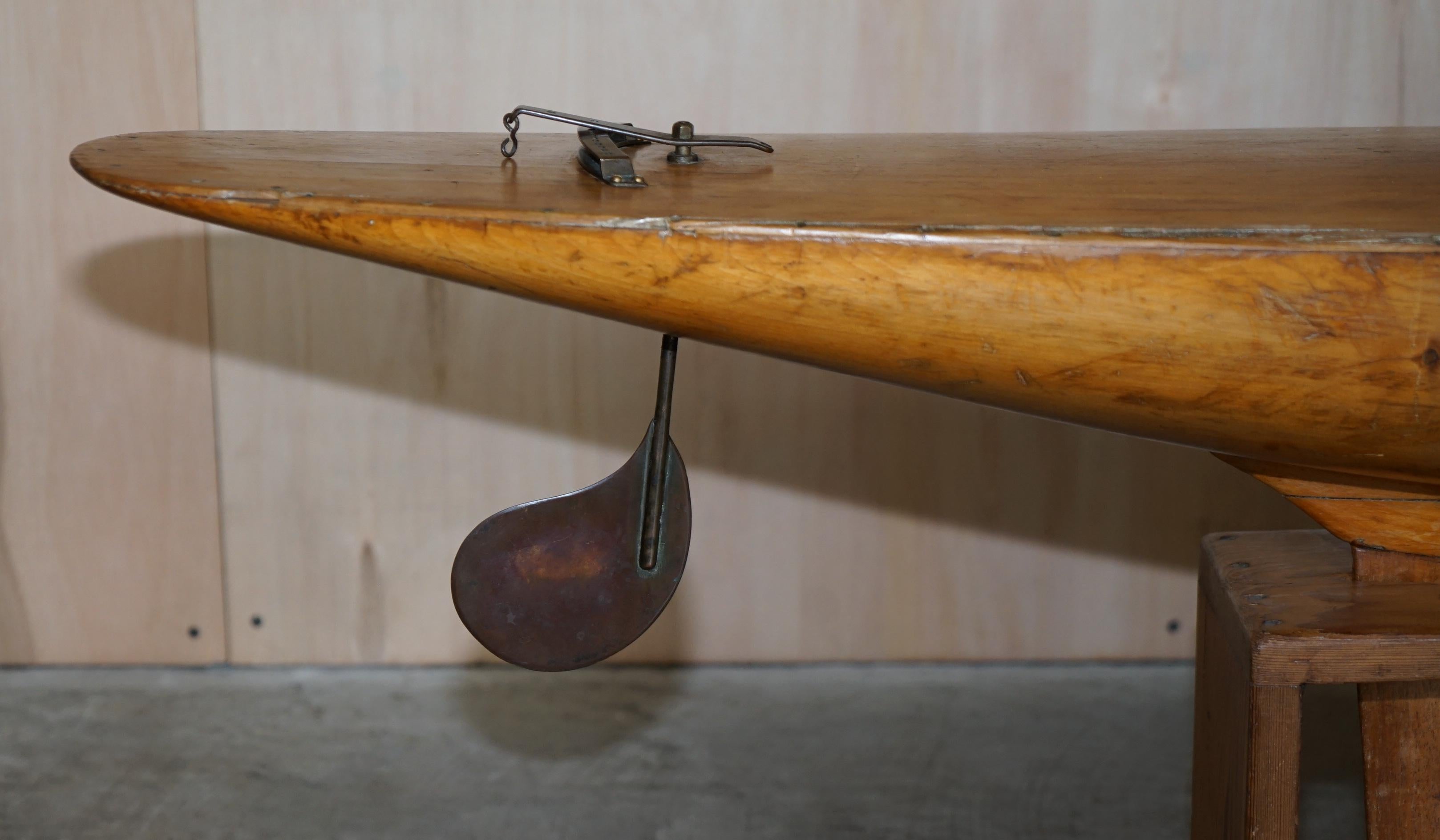 19th Century Large Antique Victorian Hand Made in England Pond Yacht with Original Oak Stand For Sale
