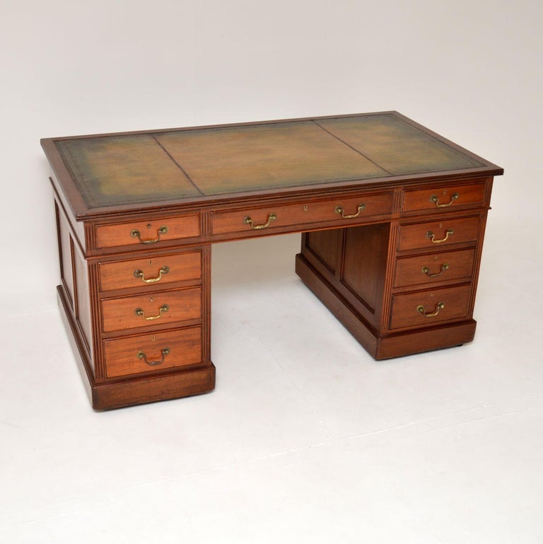 Large Antique Victorian Leather Top Pedestal Desk at 1stDibs