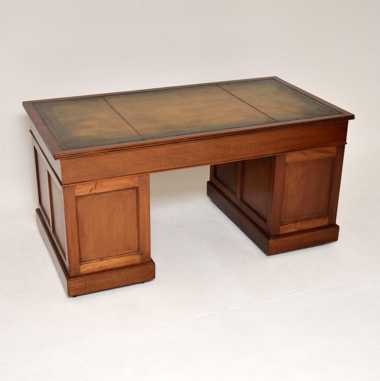 Large Antique Victorian Leather Top Pedestal Desk at 1stDibs