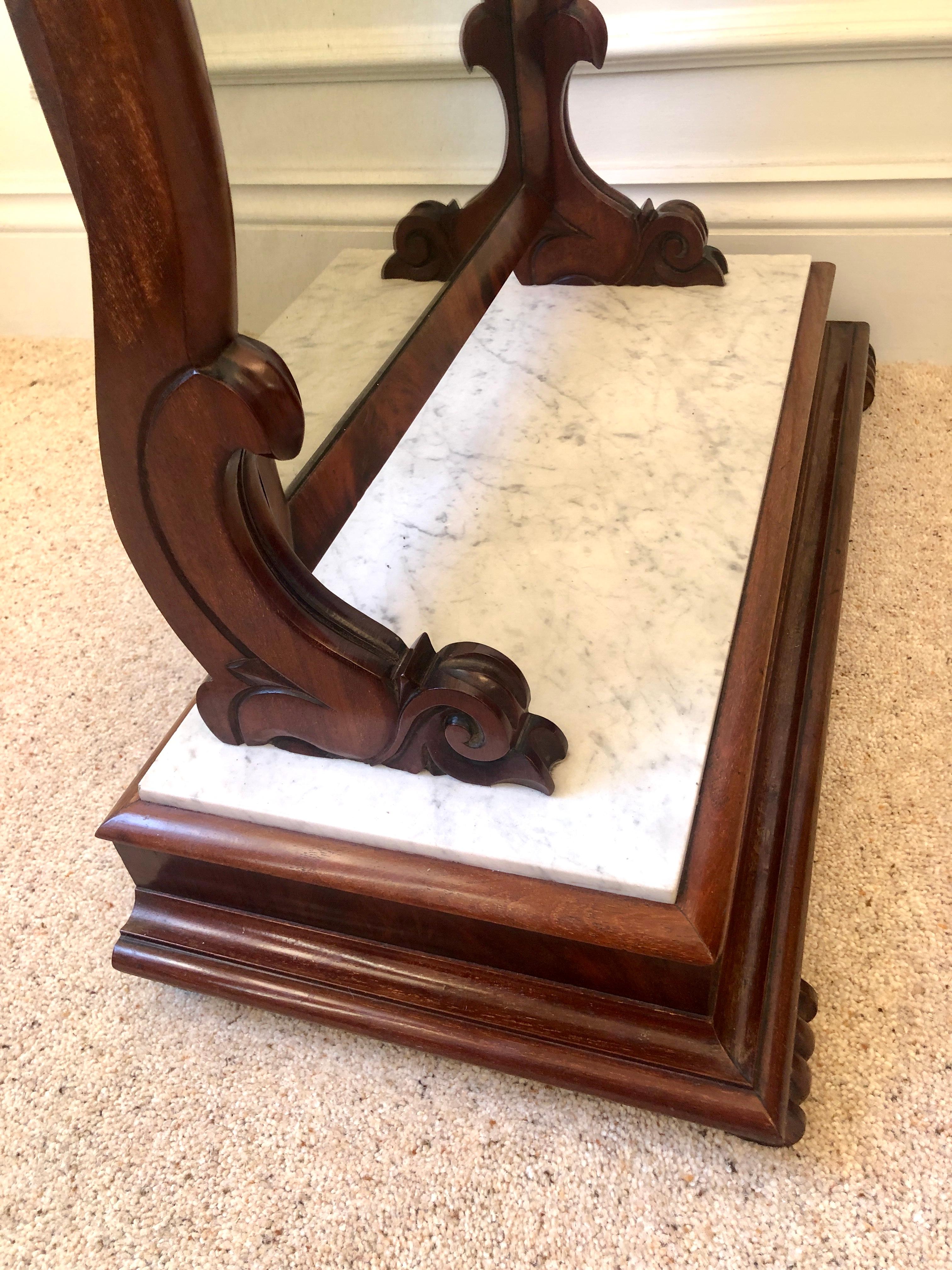 High Victorian Large Antique Victorian Mahogany and Marble Topped Toilet Swing Mirror For Sale