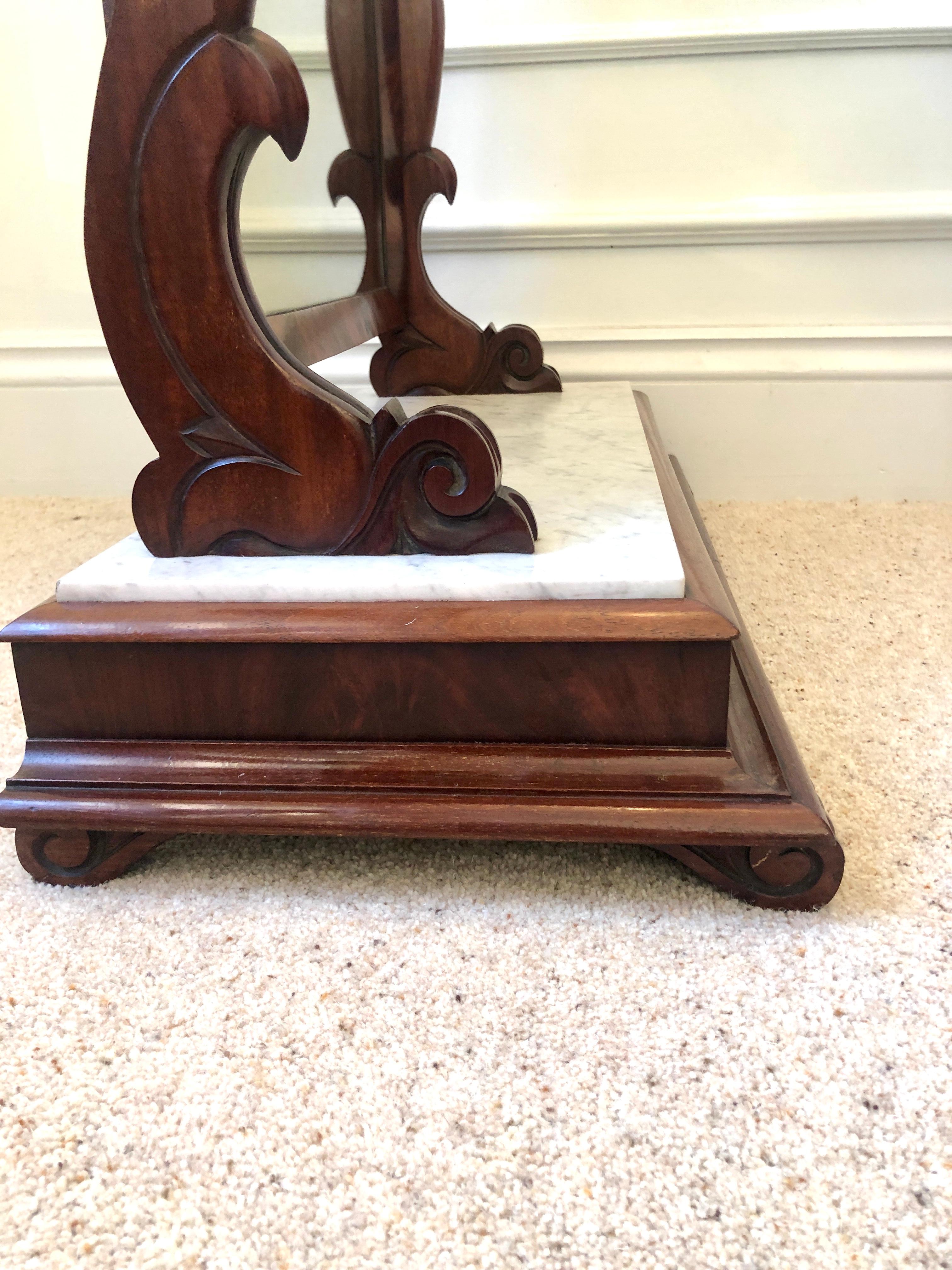 Carved Large Antique Victorian Mahogany and Marble Topped Toilet Swing Mirror For Sale