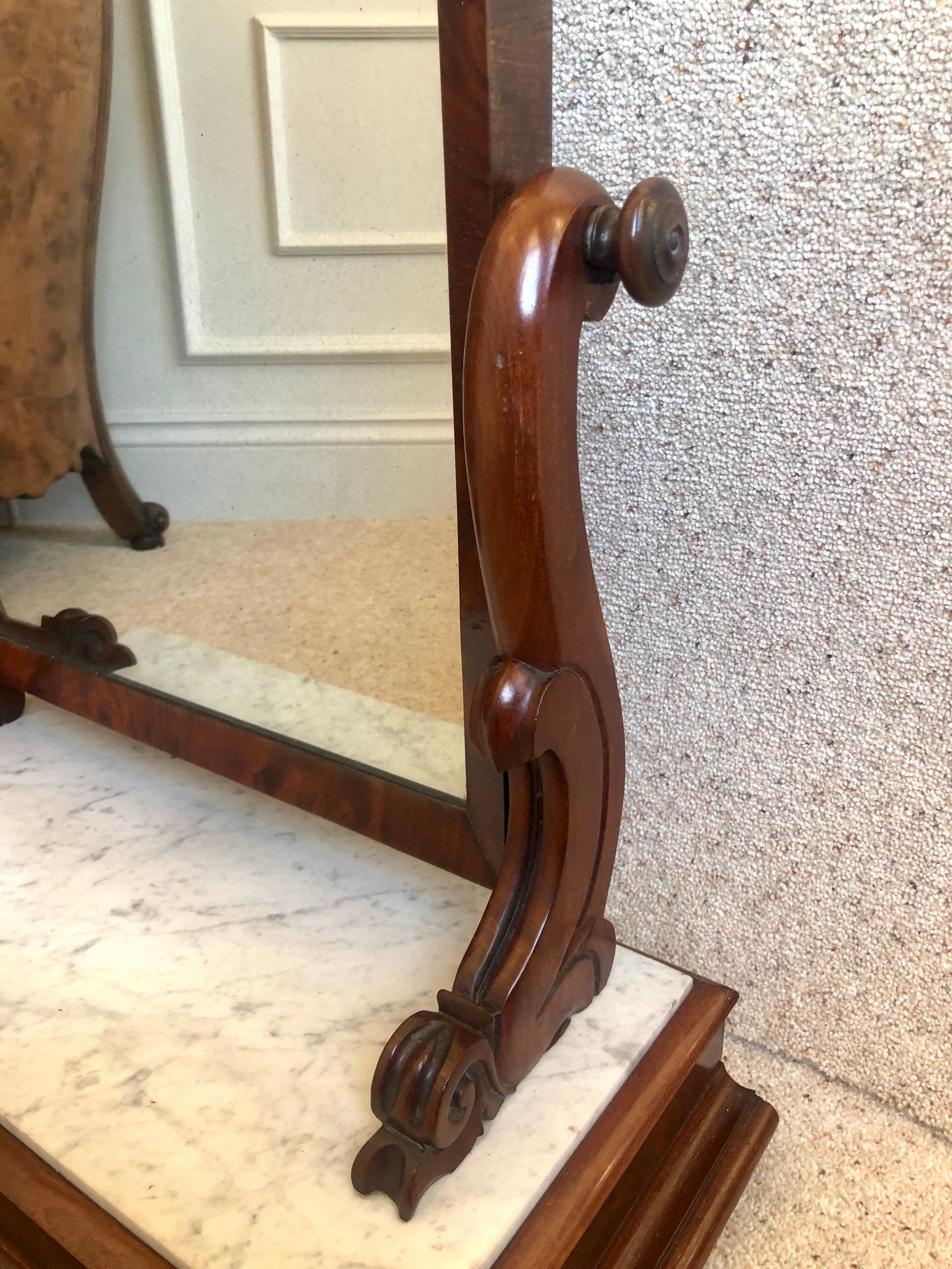 19th Century Large Antique Victorian Mahogany and Marble Topped Toilet Swing Mirror For Sale