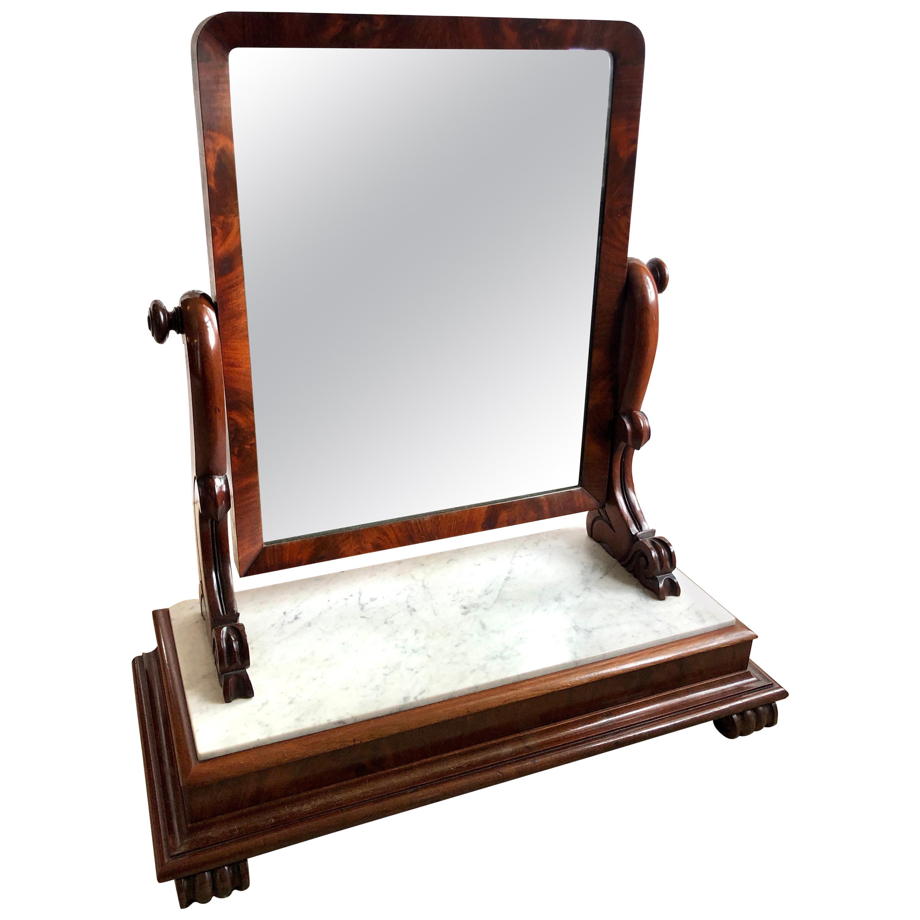 Large Antique Victorian Mahogany and Marble Topped Toilet Swing Mirror For Sale