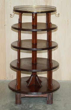 Large Antique Victorian Mahogany Revolving Bookcase Regency Brass Gallery Rail