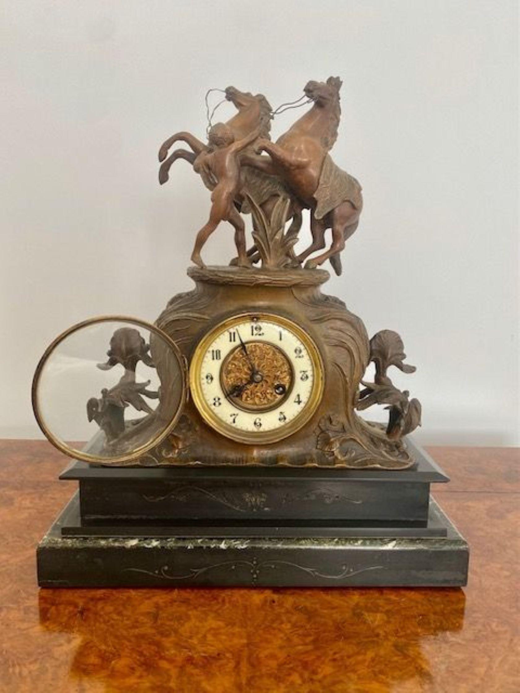 Large Antique Victorian Marble Mantle Clock  In Good Condition For Sale In Ipswich, GB