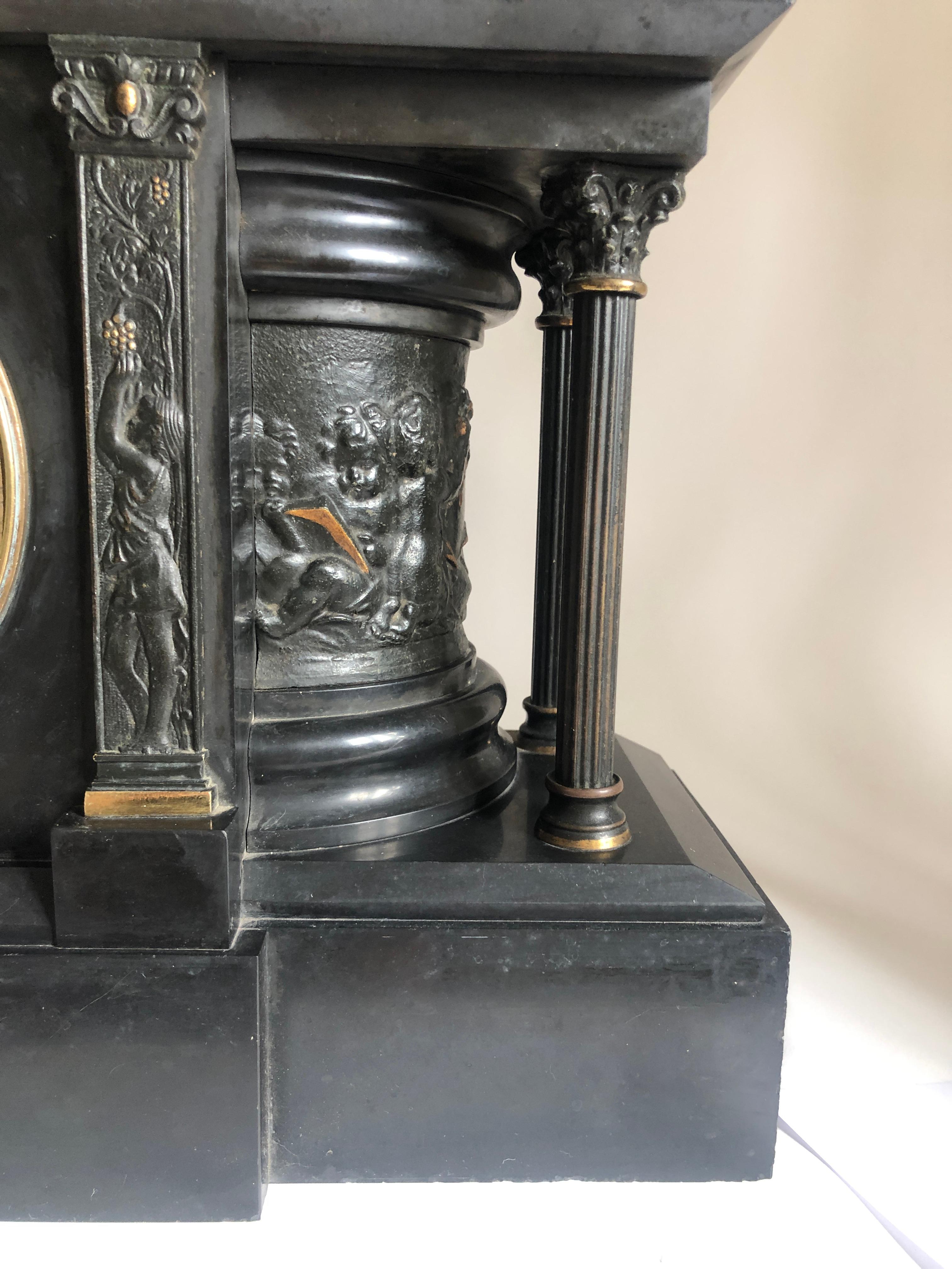 English Large Antique Victorian Marble Mantle Clock
