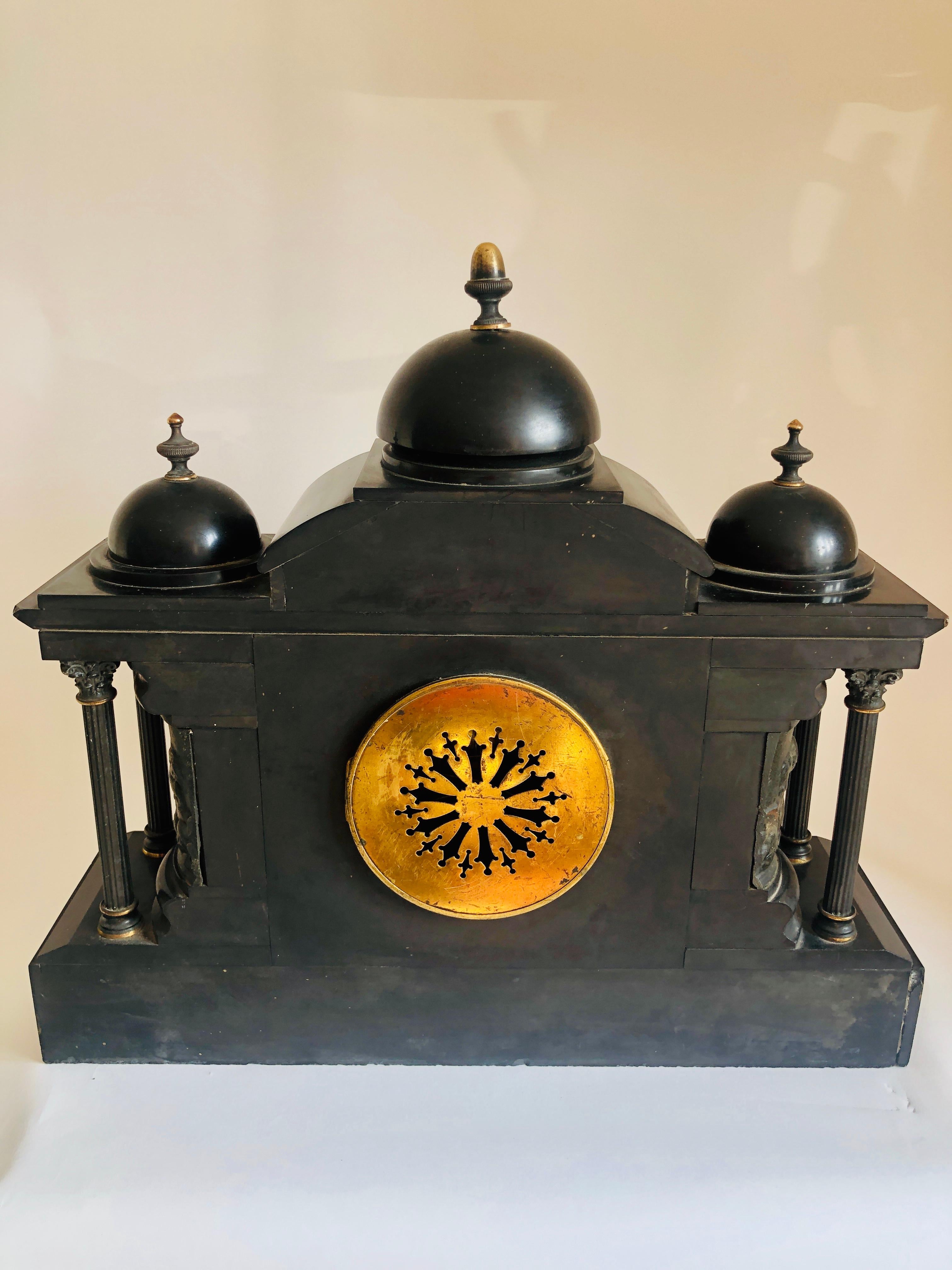 Large Antique Victorian Marble Mantle Clock In Good Condition In Suffolk, GB