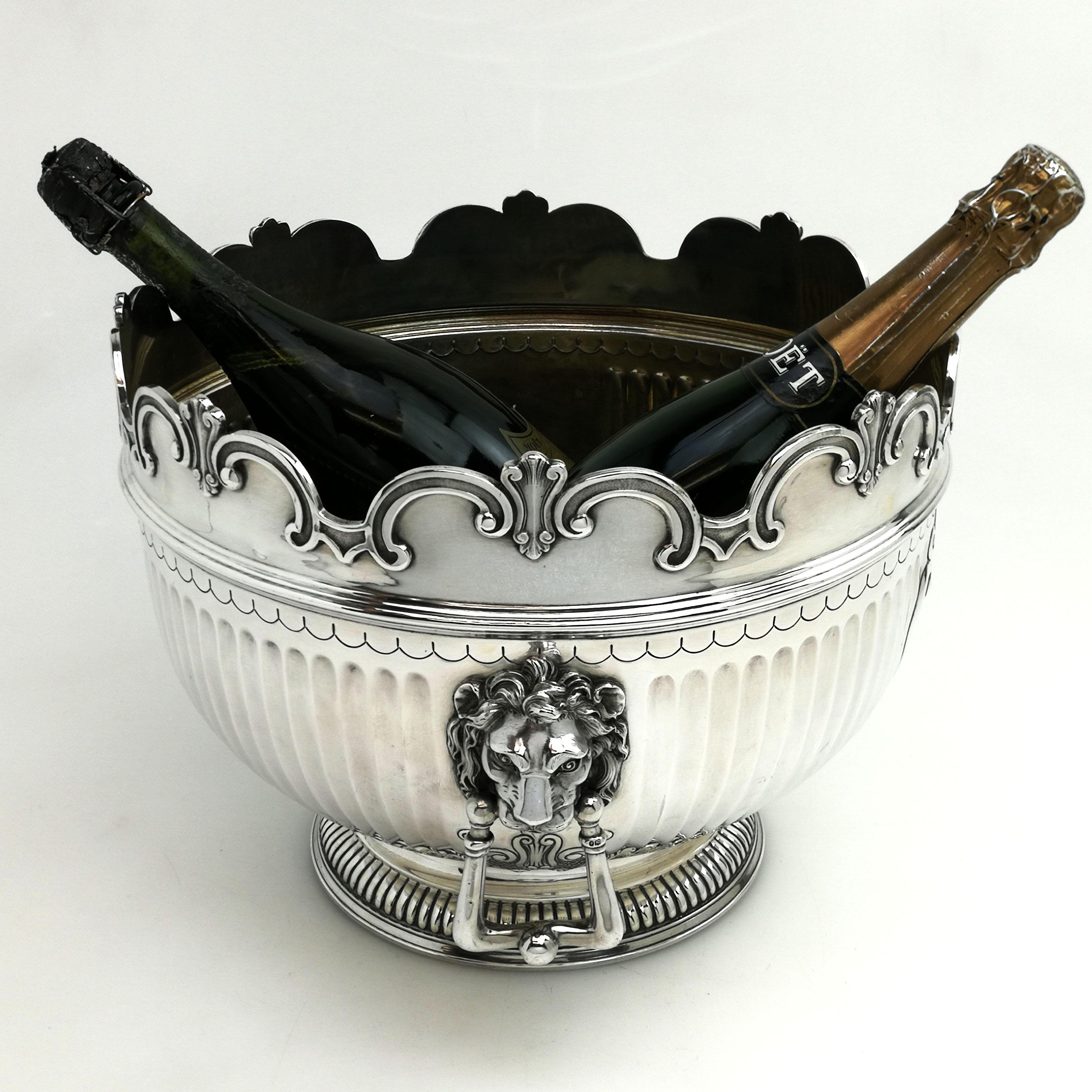 Large Antique Victorian Monteith Style Punch Bowl / Champagne Wine Cooler 1889 In Good Condition In London, GB