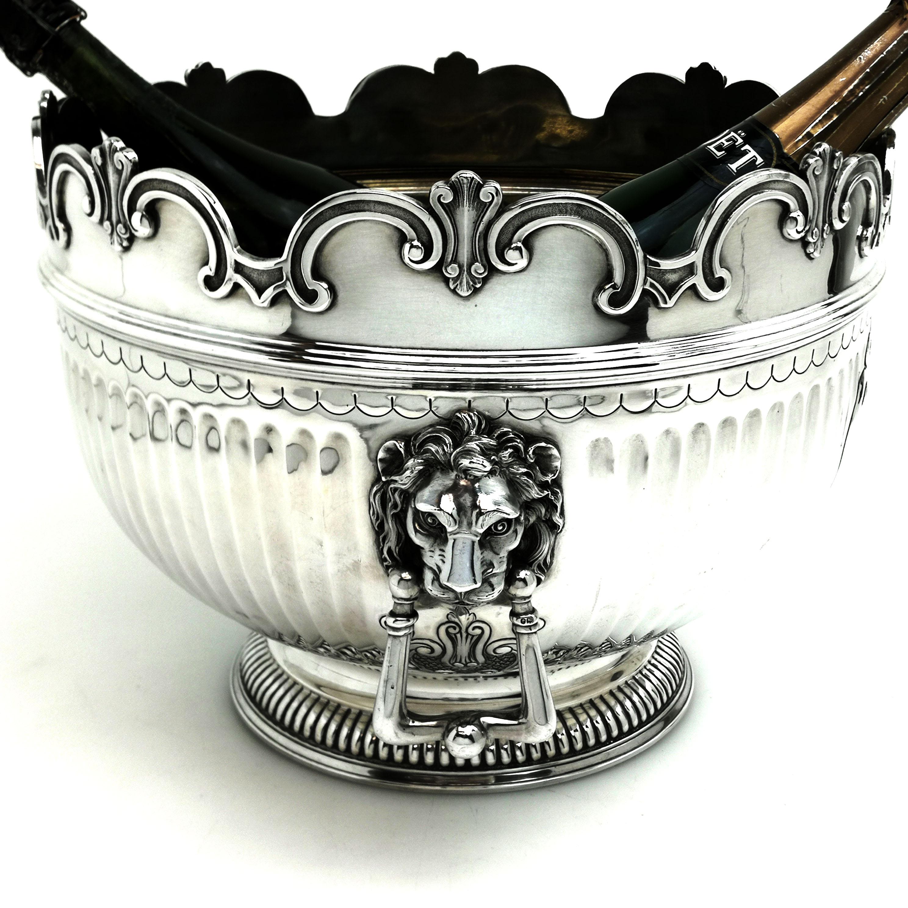 19th Century Large Antique Victorian Monteith Style Punch Bowl / Champagne Wine Cooler 1889