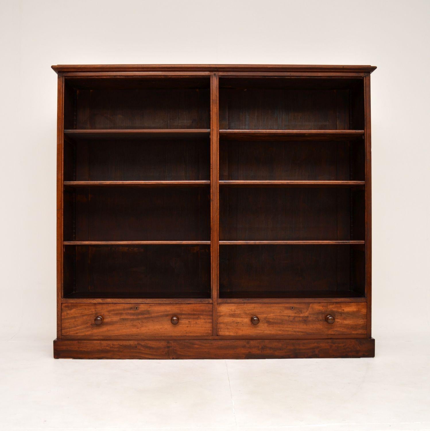 High Victorian Large Antique Victorian Open Bookcase For Sale