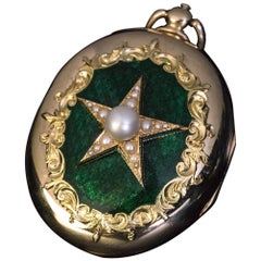 Large Antique Victorian Pearl Star Locket Pendant with Armorials