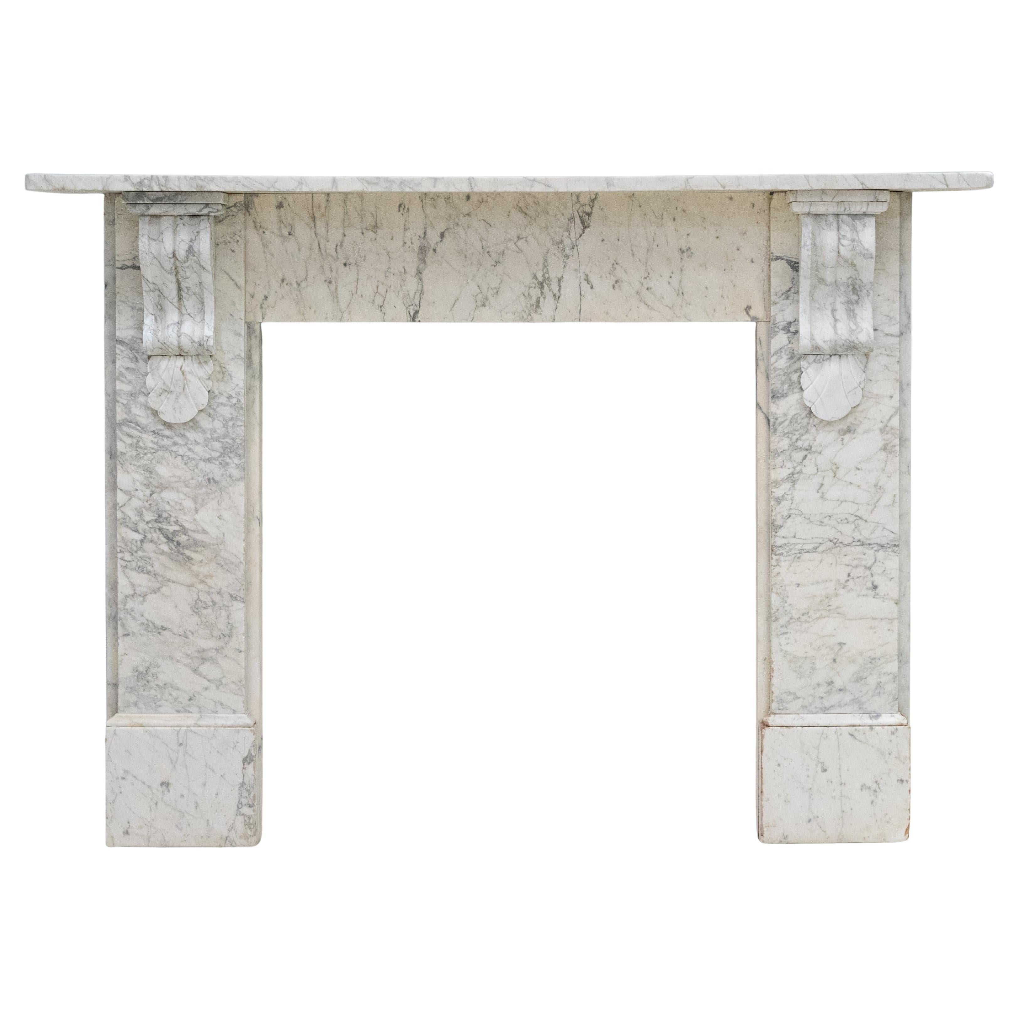 Large Antique Victorian Pencilvein Marble Corbel Fireplace Surround