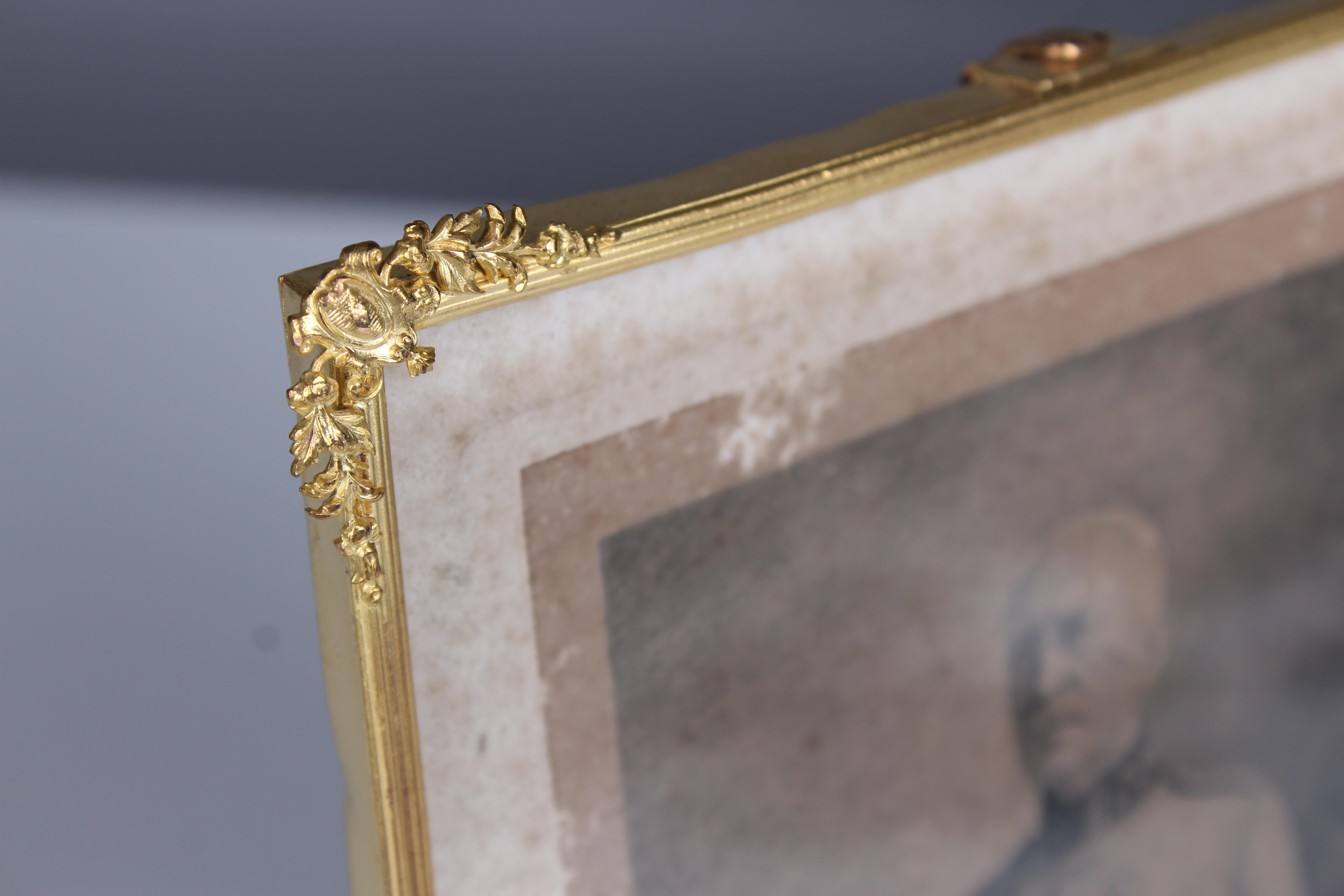 Late Victorian Large Antique Victorian Picture Frame, Brass, France, 1870s, 16 x 25 cm For Sale