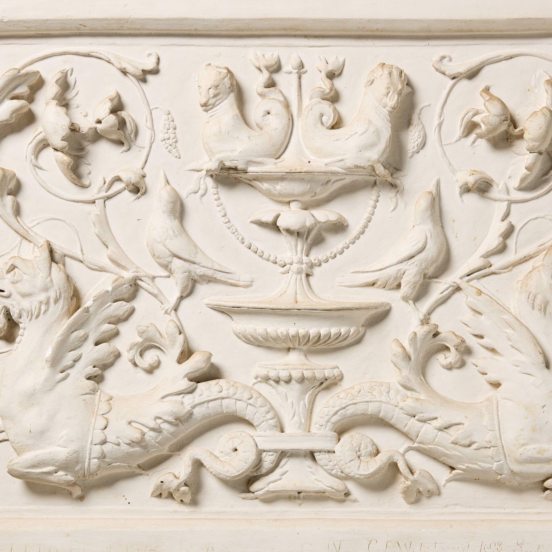Victorien Grande plaque victorienne ancienne en plâtre par C E Welstead en vente