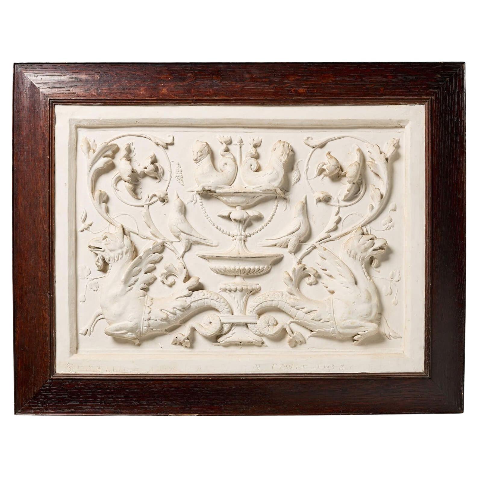 Grande targa antica in gesso vittoriano di C.E. Welstead