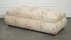 LARGE ANTIQUE VICTORIAN POPPY FLOWER PATTERN FABRiC OTTOMAN CHEST TRUNK  J1