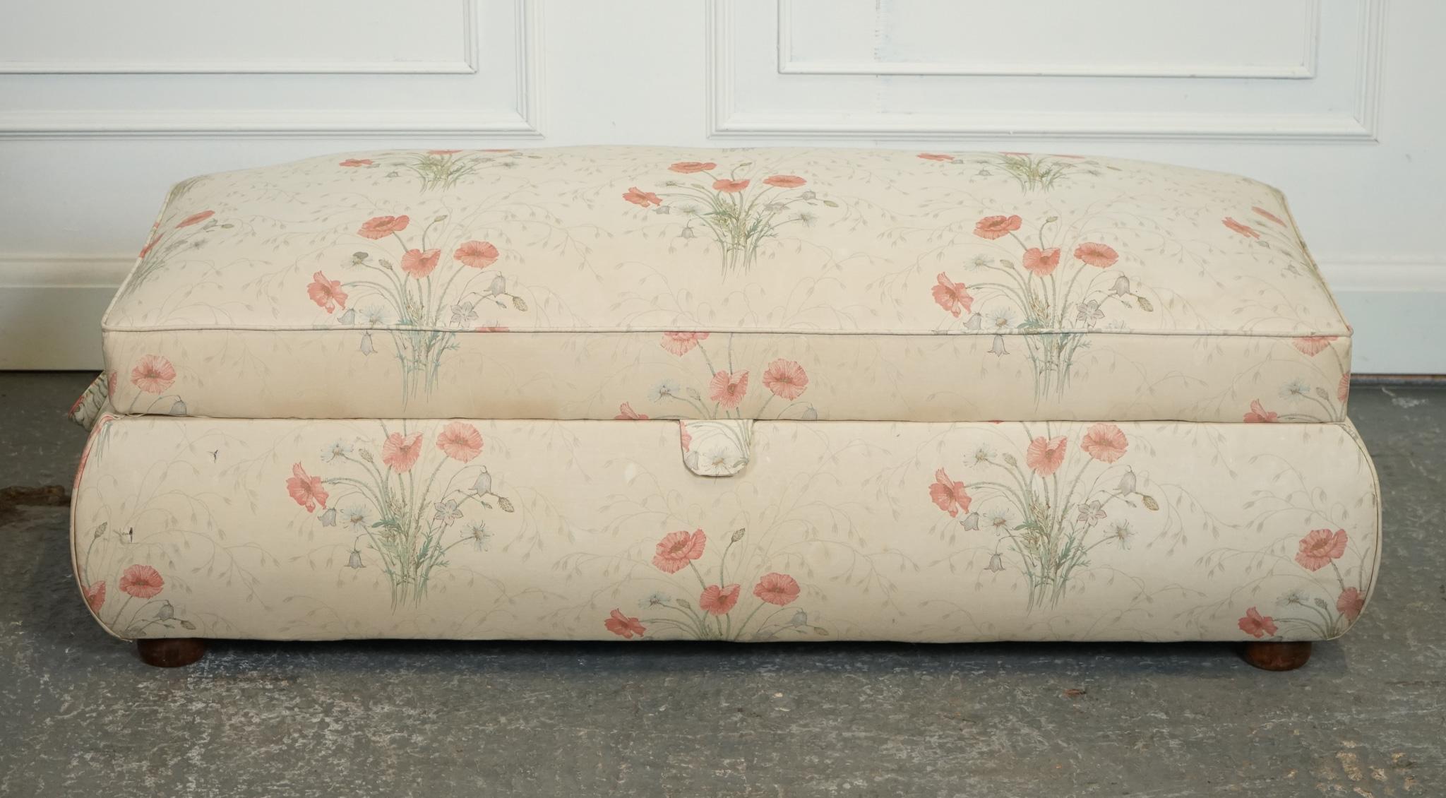 Victorian LARGE ANTIQUE VICTORIAN POPPY FLOWER PATTERN FABRiC OTTOMAN CHEST TRUNK  J1 For Sale