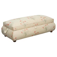 LARGE Used VICTORIAN POPPY FLOWER PATTERN FABRiC OTTOMAN CHEST TRUNK  J1