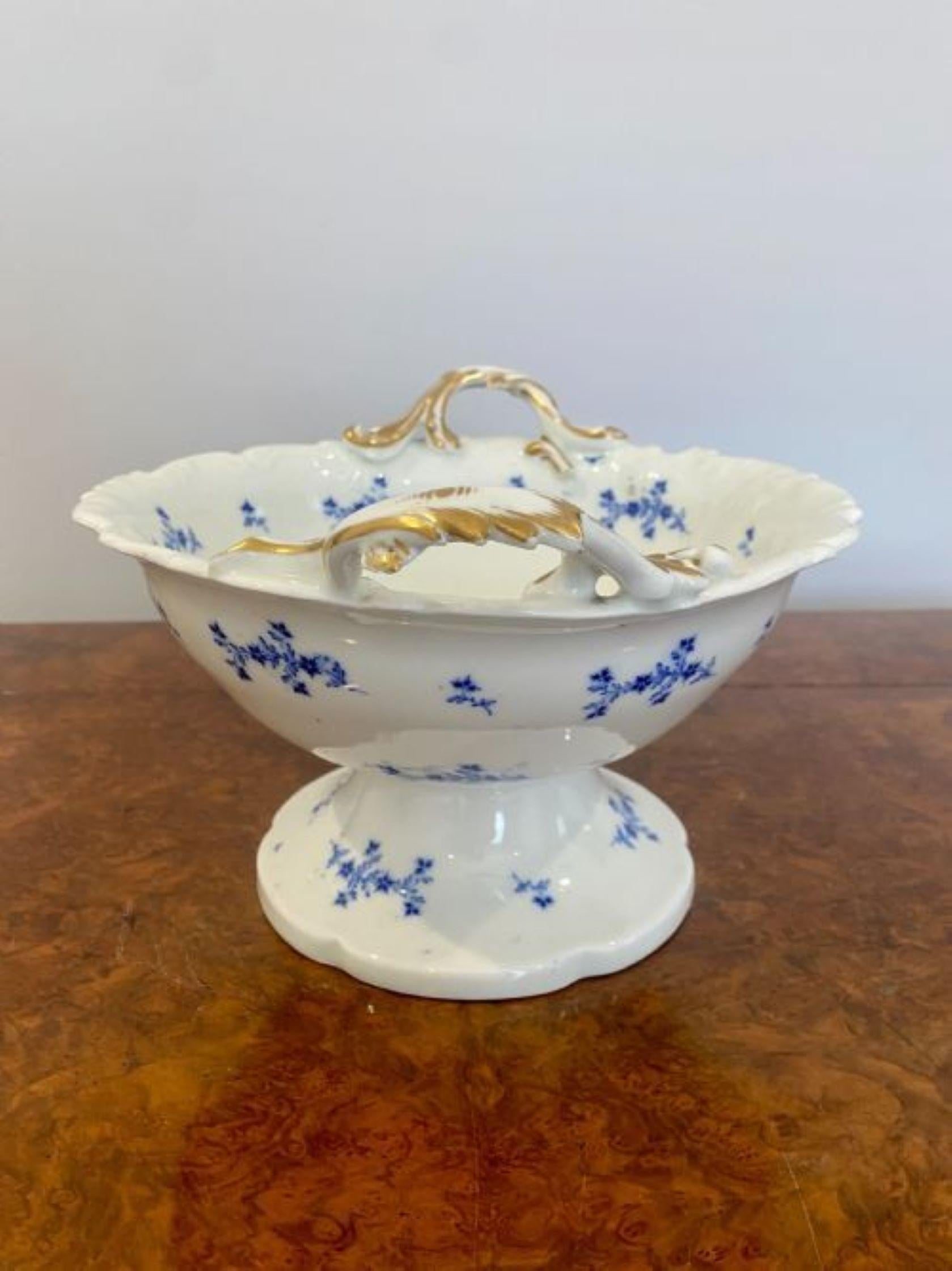19th Century Large Antique Victorian Quality Blue And White Fruit Bowl For Sale
