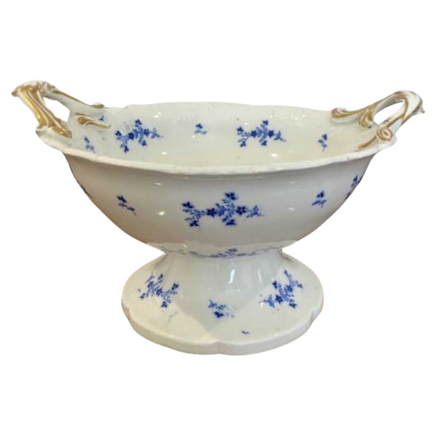 Large Antique Victorian Quality Blue And White Fruit Bowl