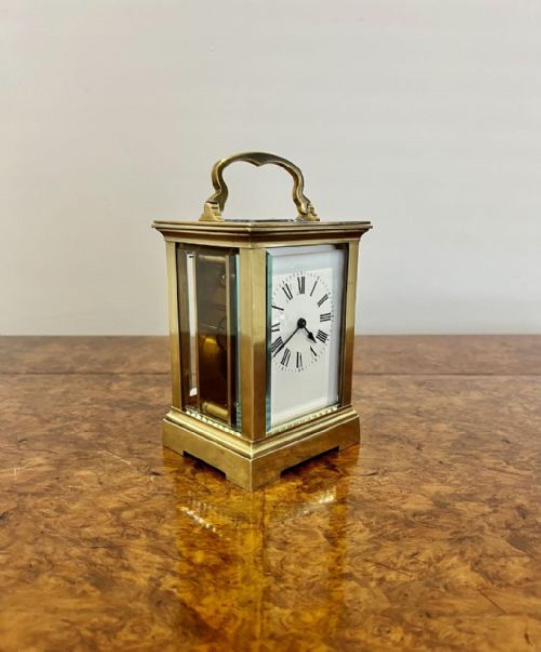 Large antique Victorian quality brass carriage clock  In Good Condition For Sale In Ipswich, GB