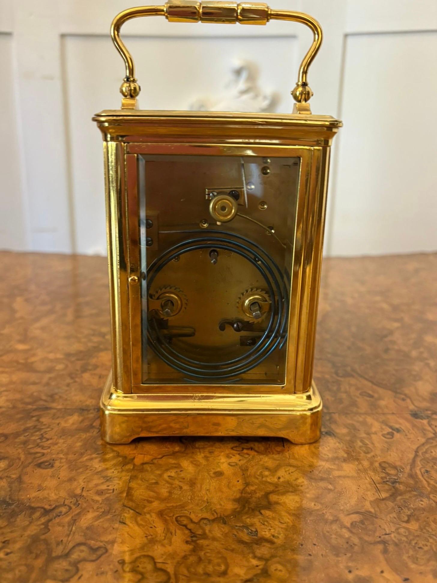 English Large Antique Victorian Quality Brass Carriage Clock For Sale