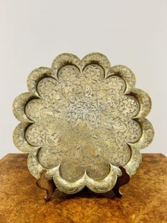 Large antique Victorian quality brass engraved tray