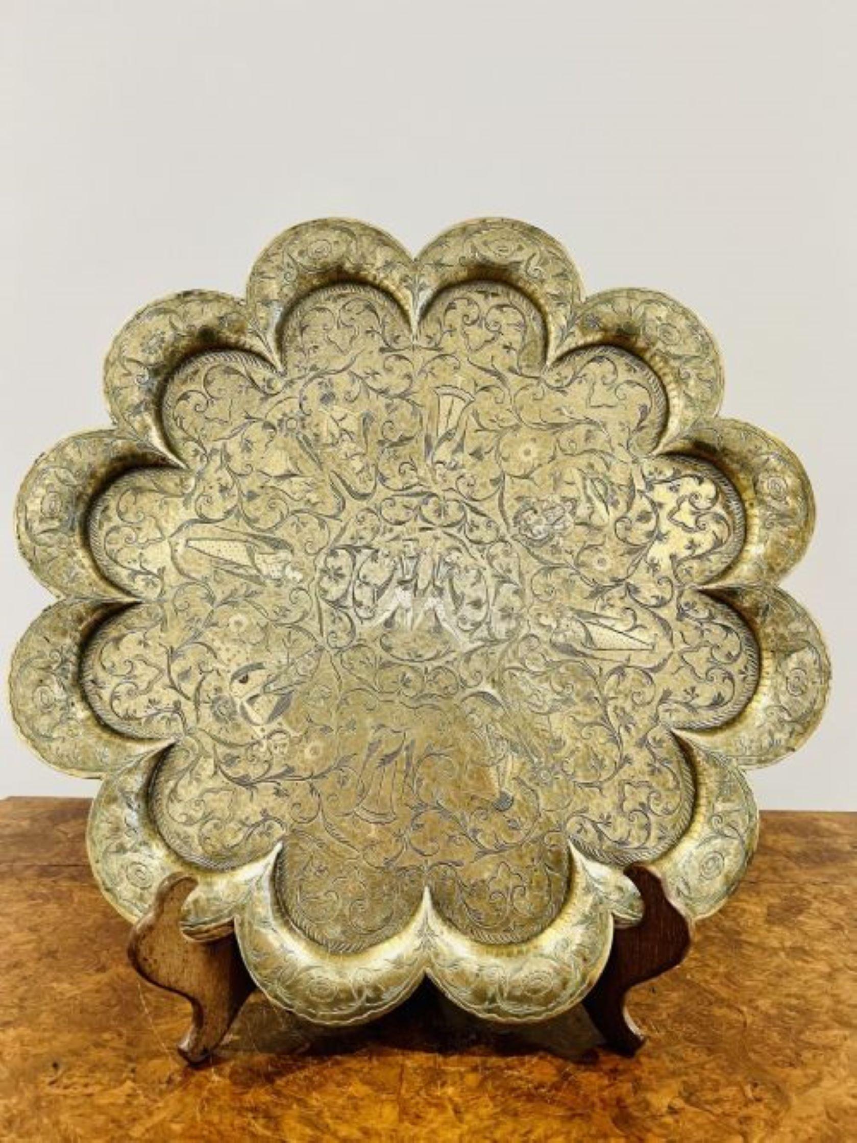 19th Century Large antique Victorian quality brass engraved tray For Sale