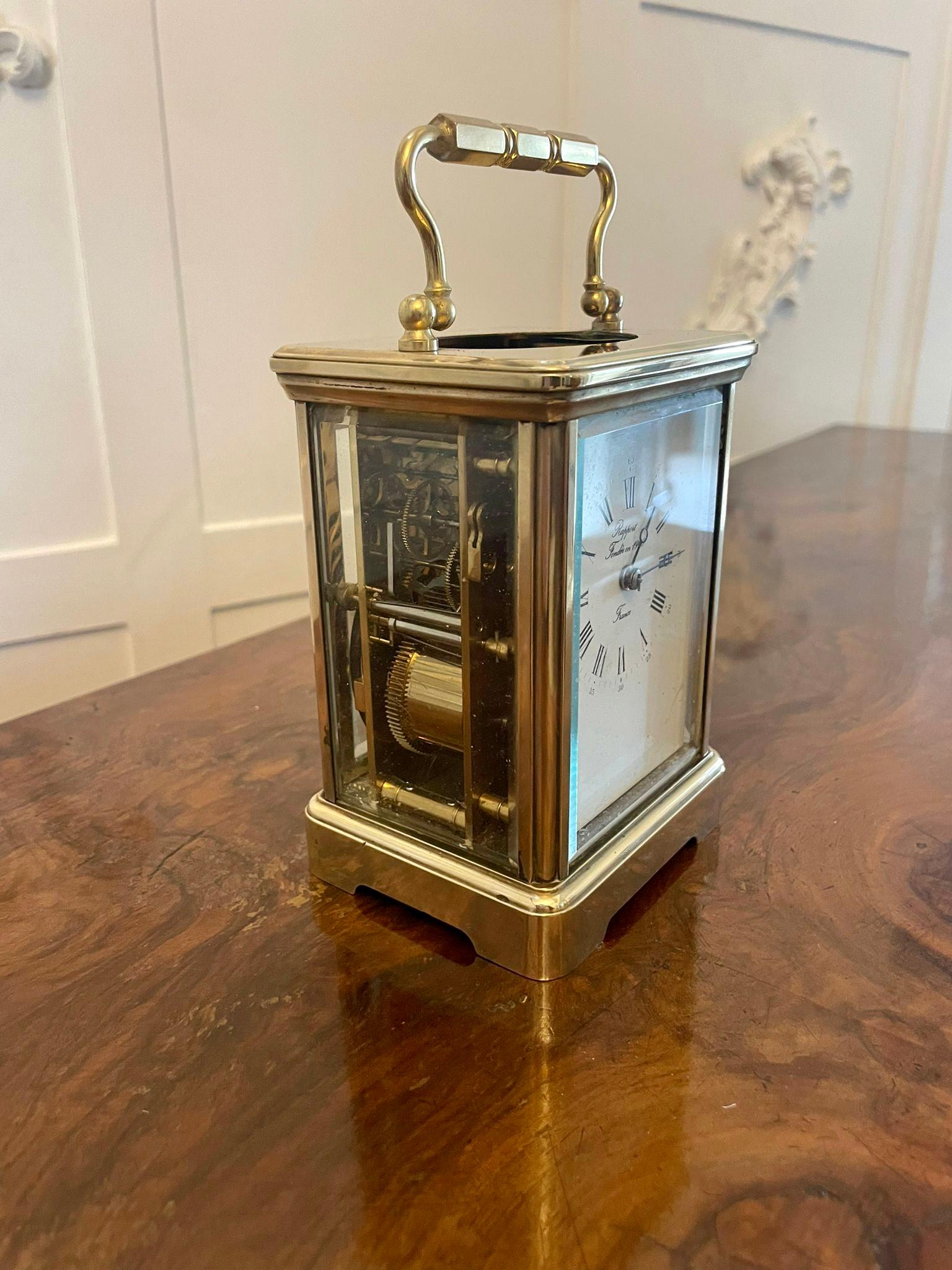 Laiton Grande horloge de carrosse en laiton de qualité victorienne antique  en vente