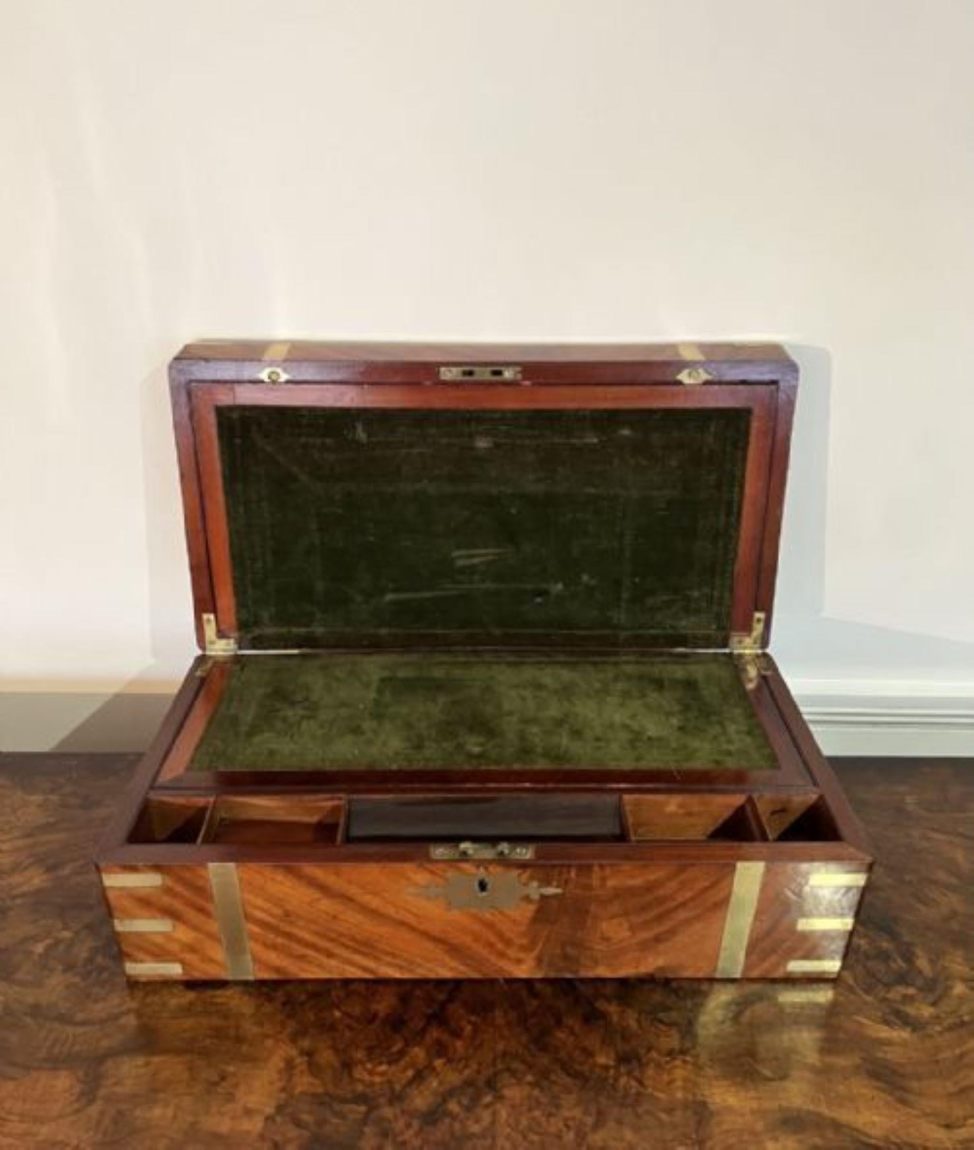 Early Victorian Large antique Victorian quality burr walnut and brass bound writing box For Sale