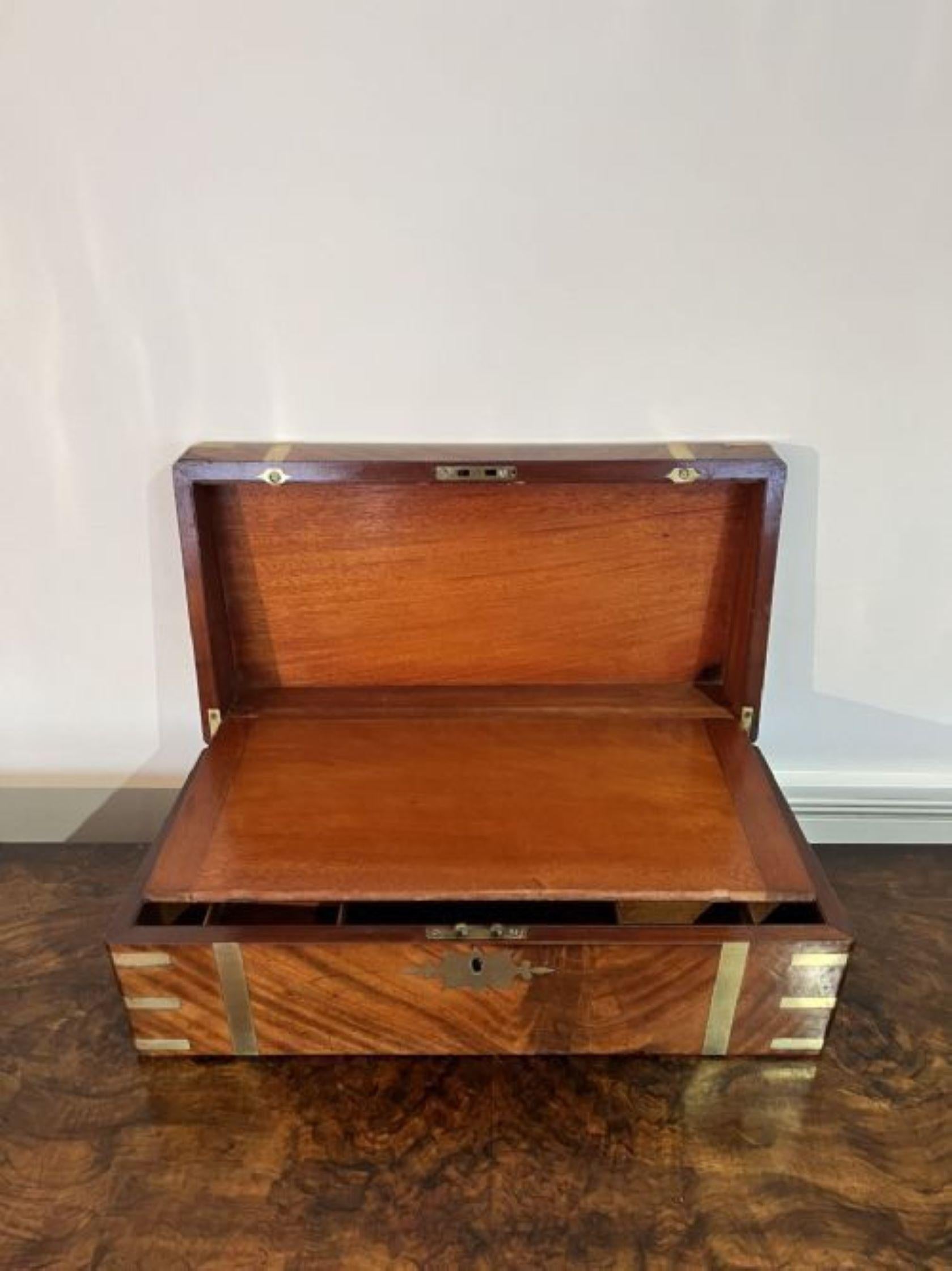 19th Century Large antique Victorian quality burr walnut and brass bound writing box For Sale