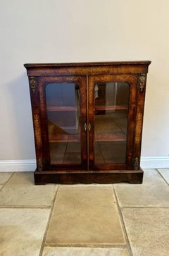 Large antique Victorian quality burr walnut inlaid display cabinet